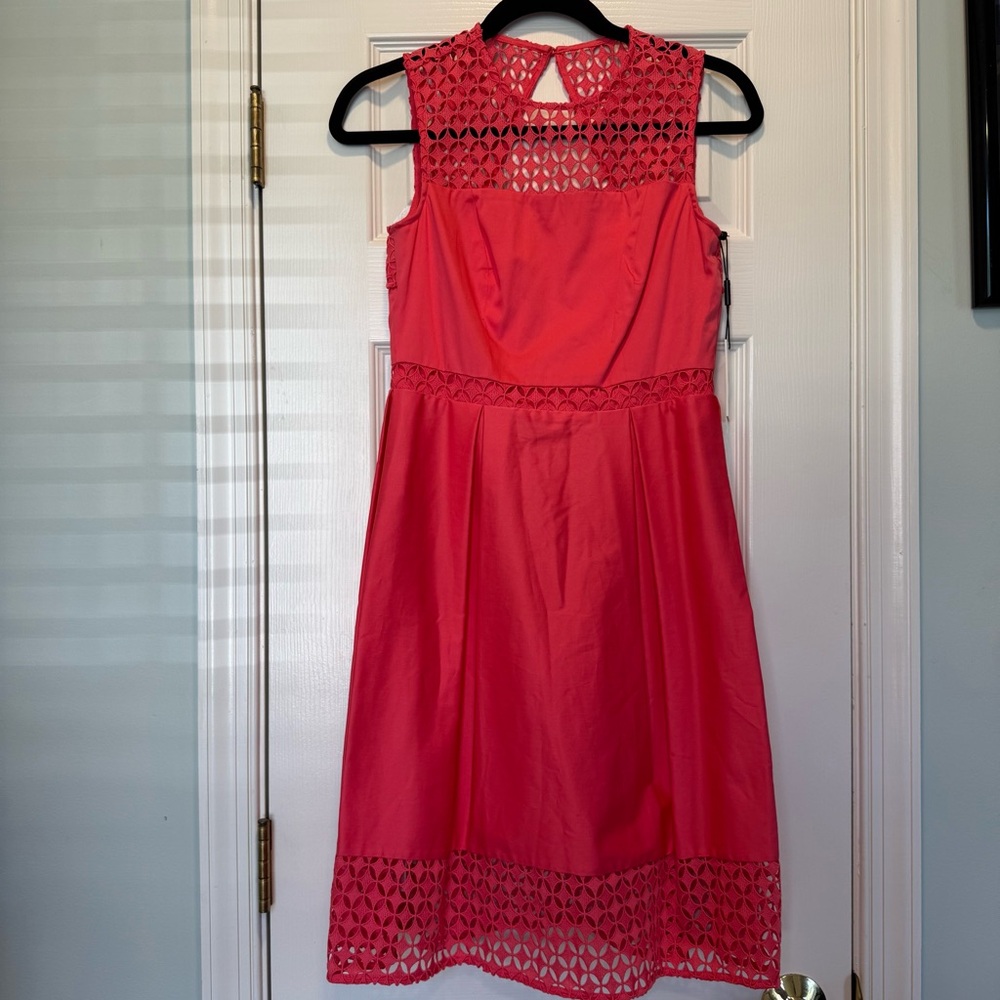 NWT Calvin Klein coral Midi Dress with Lace Details